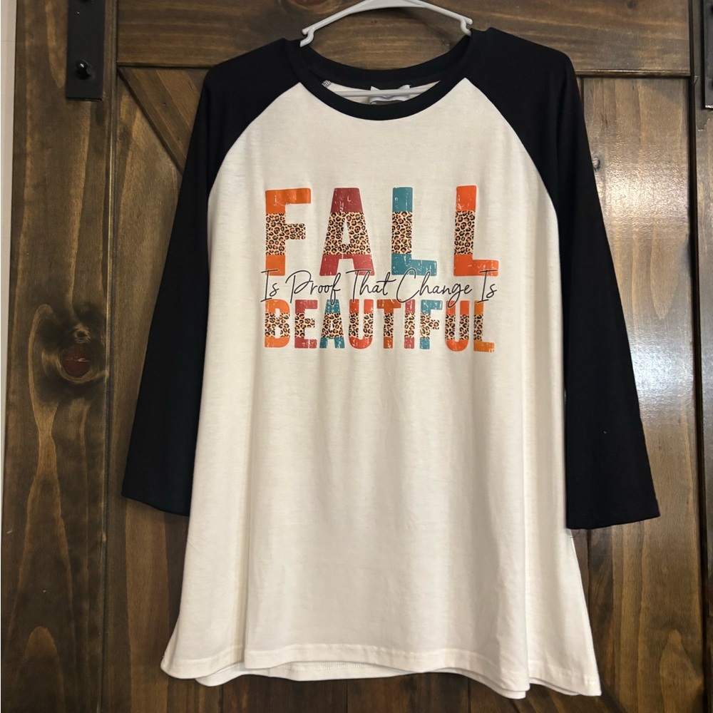 Boutique “Fall is Proof Change is Beautiful” Graphic Baseball Tee Size XL